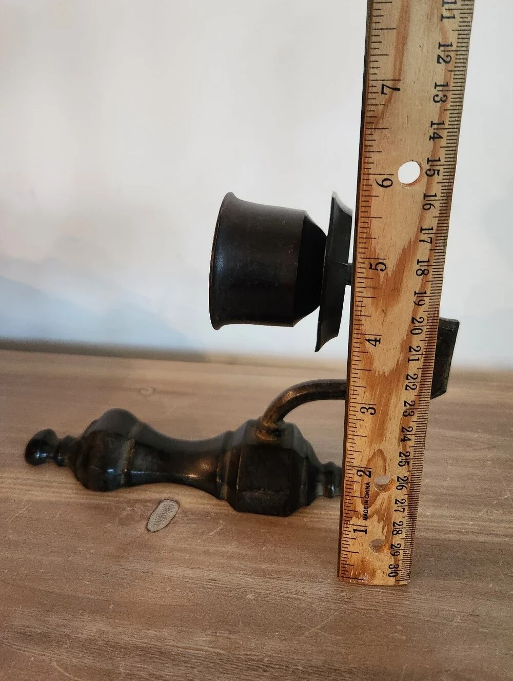 Vintage Pair Dark Wood Metal Wall Candle Sconces Gothic Colonial Decor